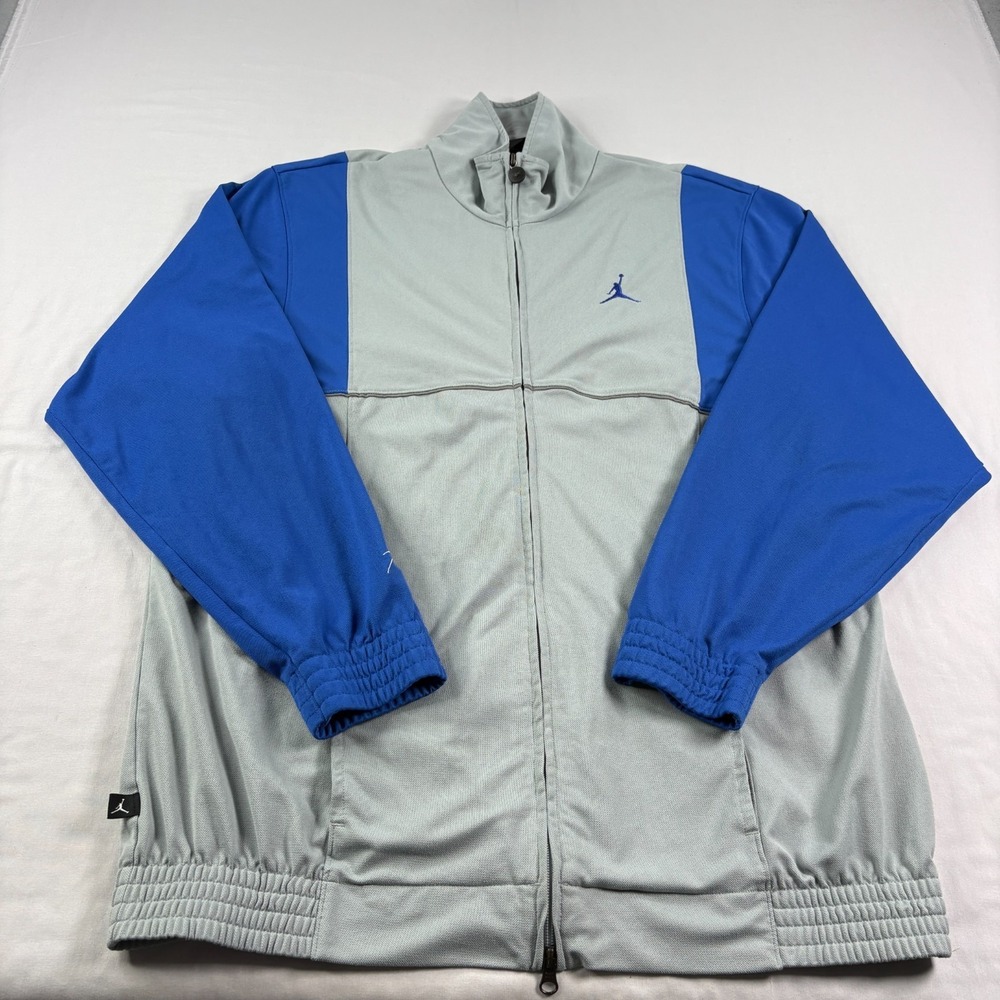 Air Jordan Track Jacket Mens Large Gray Blue Flight Full Zip Spell Out